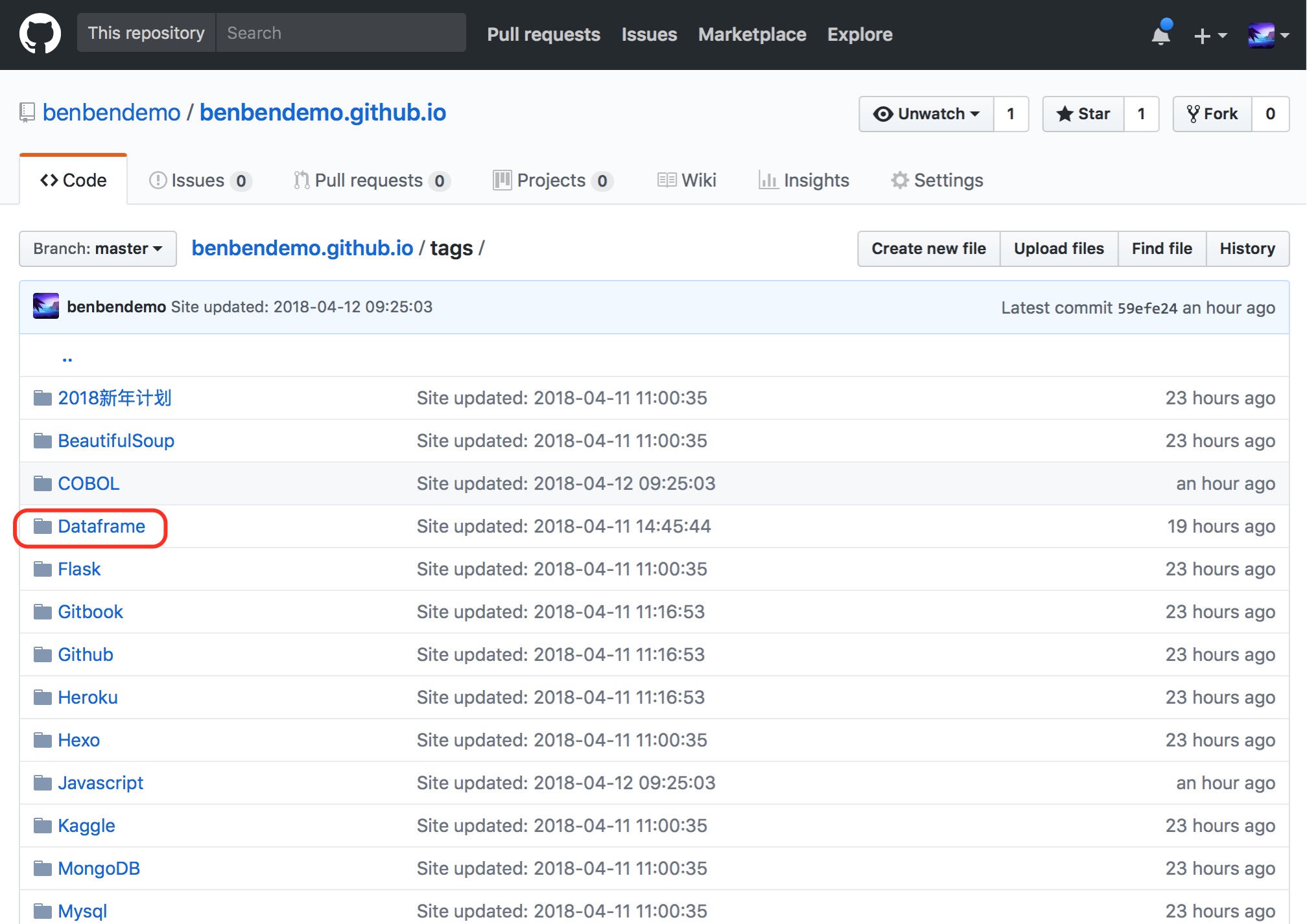 GitHub page blog tags